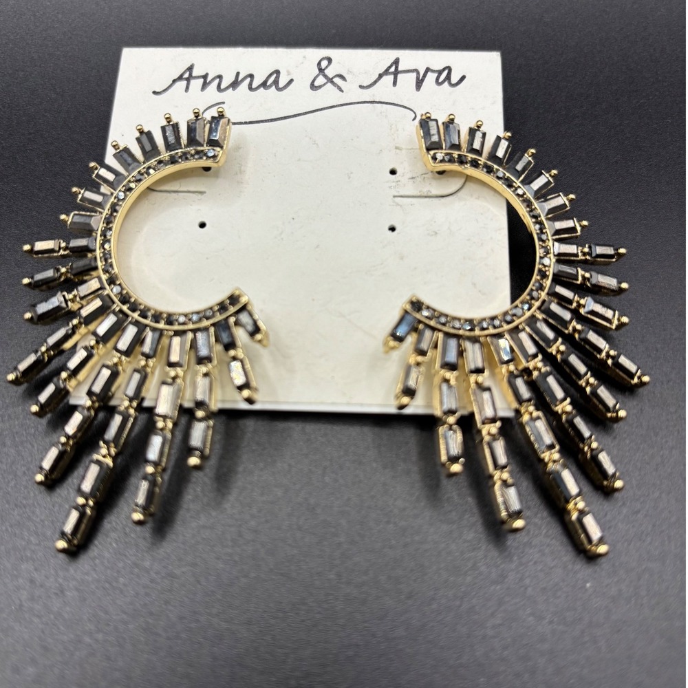 Anna & Ava Gold Black Rhinestone Sunburst Ear Crawler Statement Earrings DE95991